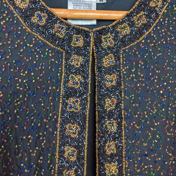 Vintage 90s Black & Multi Color Heavily Beaded Evening Jacket - Picture 8 of 10